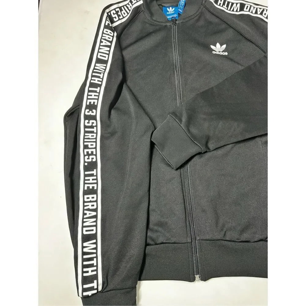 Adidas Men’s Track Full Zip Black White Logo Size L